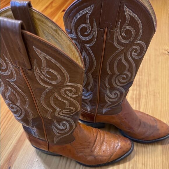 Vintage Tony Lama Exotic Ostrich Quill Western Cowboy Boots 8D Made in USA - Picture 7 of 14